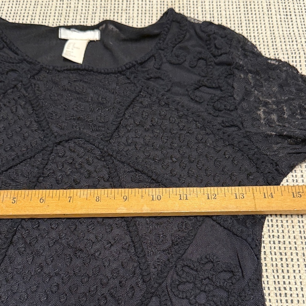 3/$20🍁SALE! H&M Black Textured Women's Fitted Semi Sheer Long Sleeve Whimsy Goth - Picture 6 of 7